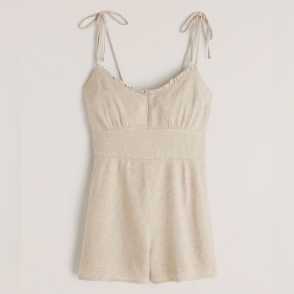 Abercrombie Linen-Blend Romper Oatmeal Size Medium Boho - Picture 3 of 10